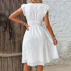 Lily V-Neck Summer Dress - Eyelet Smocked Waist A-Line