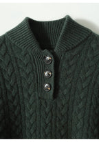 Arden Women’s Cable-Knit Cashmere Sweater – Button-Up