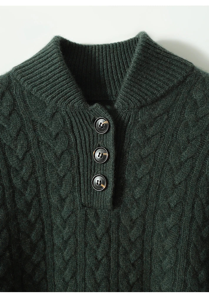 Arden Women’s Cable-Knit Cashmere Sweater – Button-Up