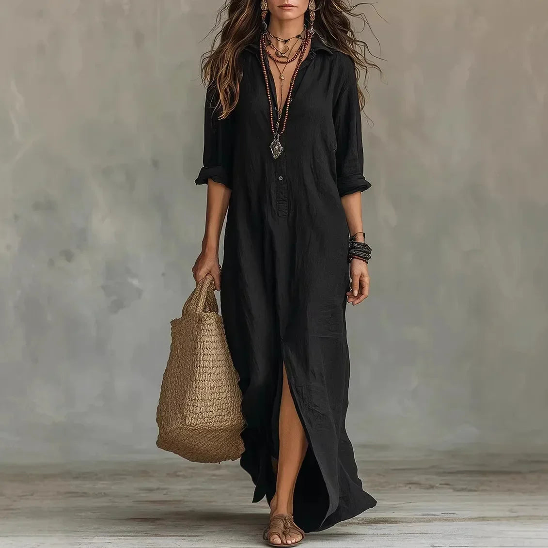 Women's Long Shirt Dress | Cotton Fabric | Relaxed Fit