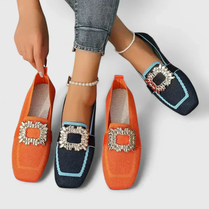 Women’s Square Toe Jewel Buckle Flats