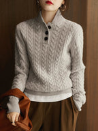 Arden Women’s Cable-Knit Cashmere Sweater – Button-Up