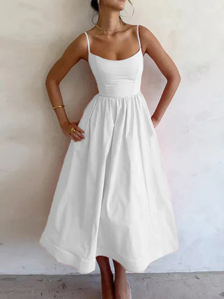 Jovie A-Line Sleeveless Midi Dress – Spaghetti Strap