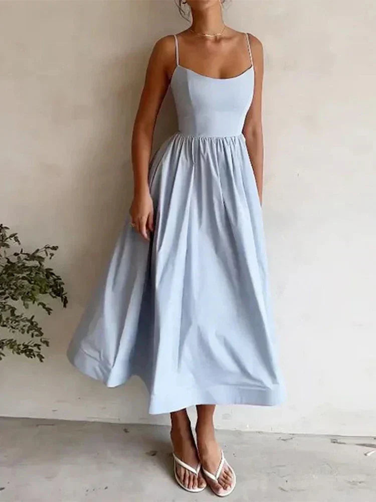 Jovie A-Line Sleeveless Midi Dress – Spaghetti Strap