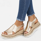 Women's Summer Wedge Sandals - Supportive Comfort Metallic Finish