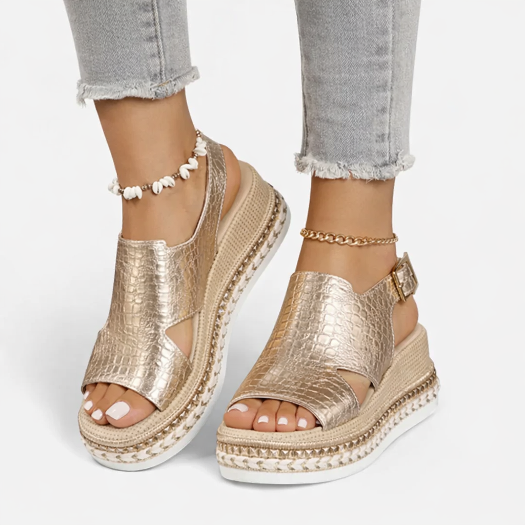 Women's Summer Wedge Sandals - Supportive Comfort Metallic Finish