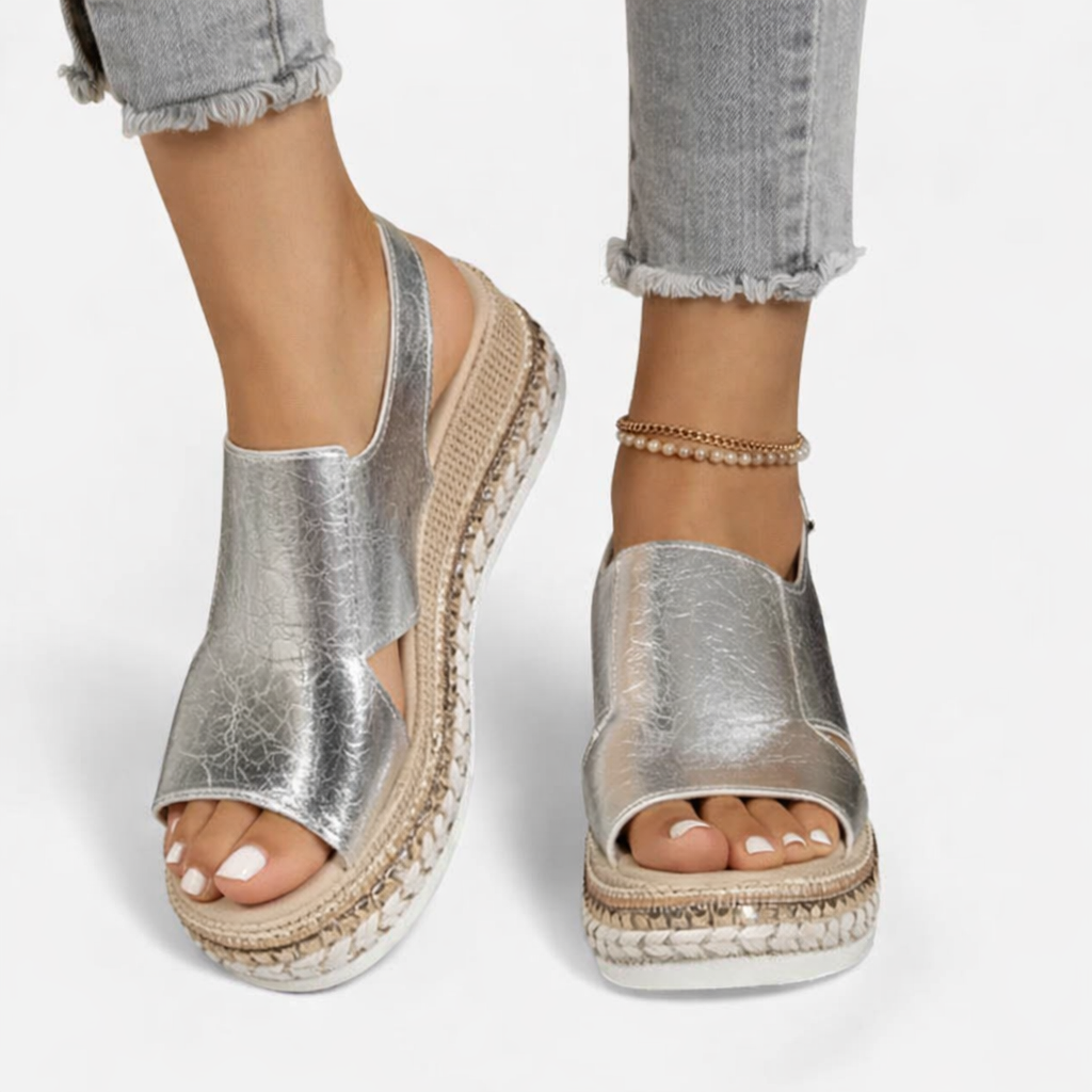 Women's Summer Wedge Sandals - Supportive Comfort Metallic Finish