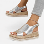 Women's Summer Wedge Sandals - Supportive Comfort Metallic Finish