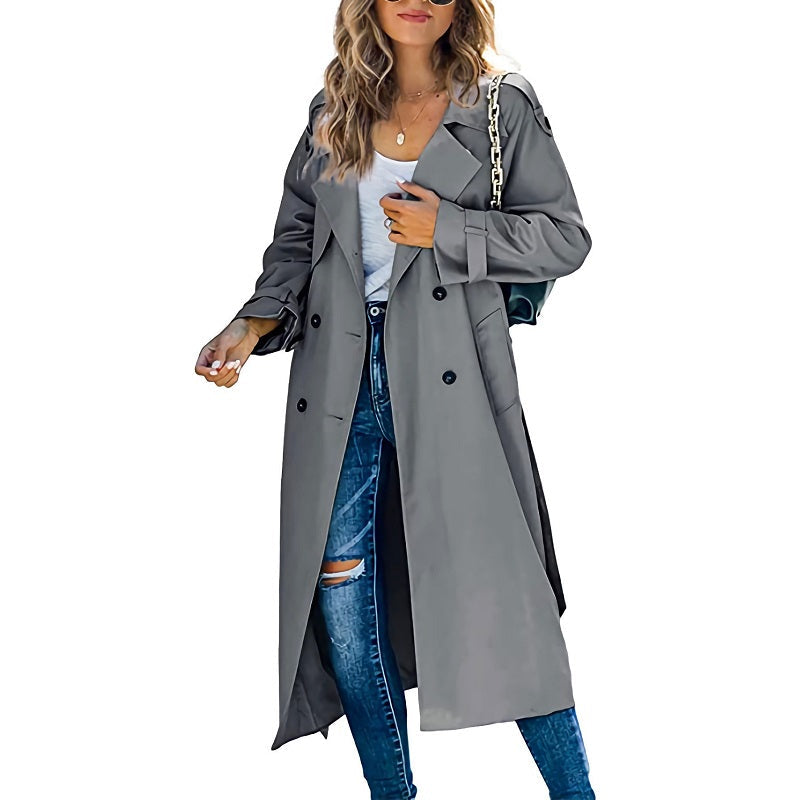 Women's Elegant Long Trench Coat – Classic Lapel