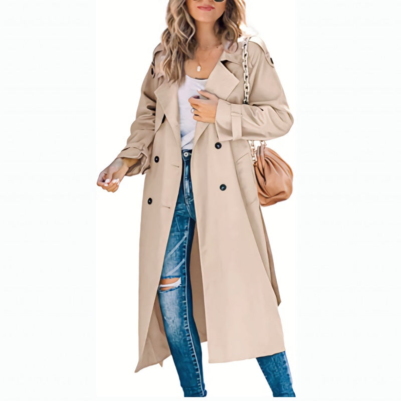 Women's Elegant Long Trench Coat – Classic Lapel