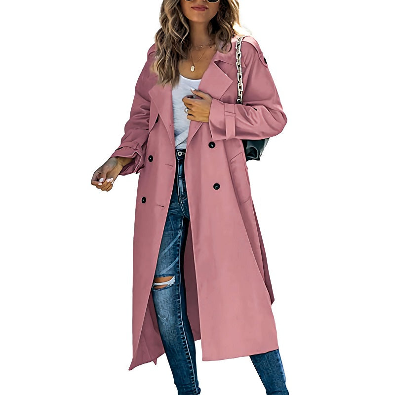 Women's Elegant Long Trench Coat – Classic Lapel
