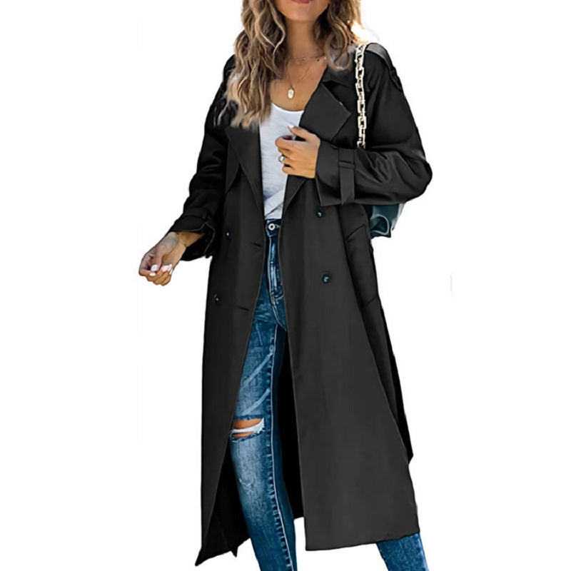 Women's Elegant Long Trench Coat – Classic Lapel