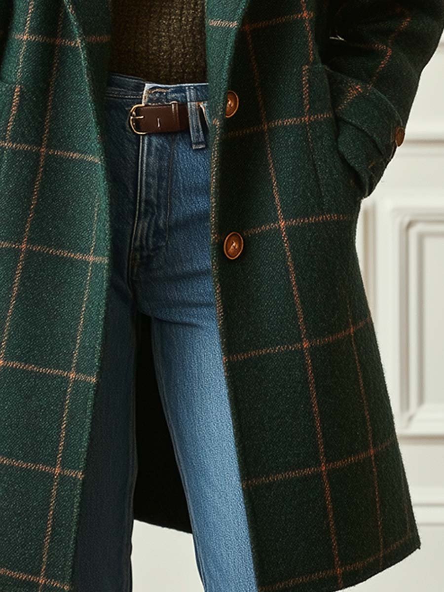 Women's Tweed Overcoat – Plaid Pattern