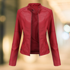 Leather Jacket with High Collar for Women