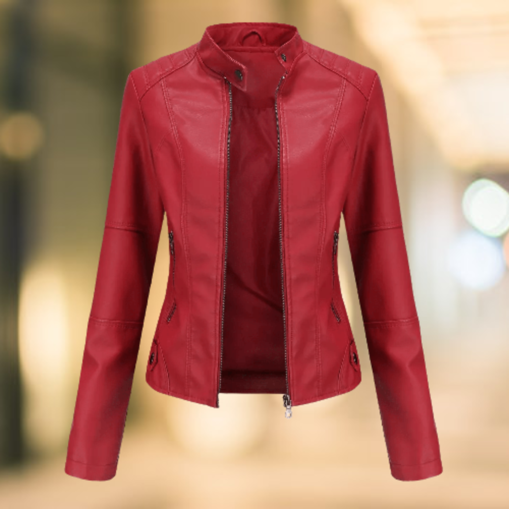 Leather Jacket with High Collar for Women