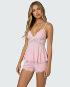 Women's Lace Cami Shorts Set - Sleepwear Lounge Pajama Set