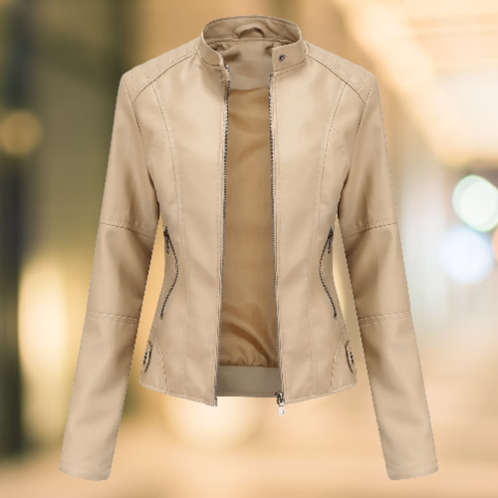 Leather Jacket with High Collar for Women