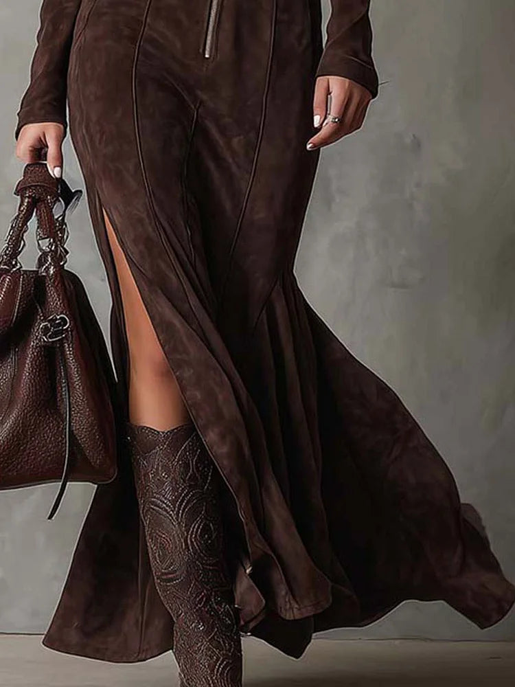 Women's Belted Long Sleeve Fall Dress – Zip Front