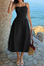 Women's A-Line Midi Dress – Ruched Bust Sleeveless