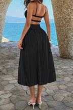 Women's A-Line Midi Dress – Ruched Bust Sleeveless