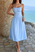 Women's A-Line Midi Dress – Ruched Bust Sleeveless
