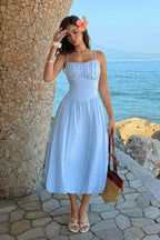 Women's A-Line Midi Dress – Ruched Bust Sleeveless