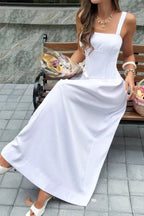 Women's Flowy A-Line Maxi Dress – Square Neck Sleeveless
