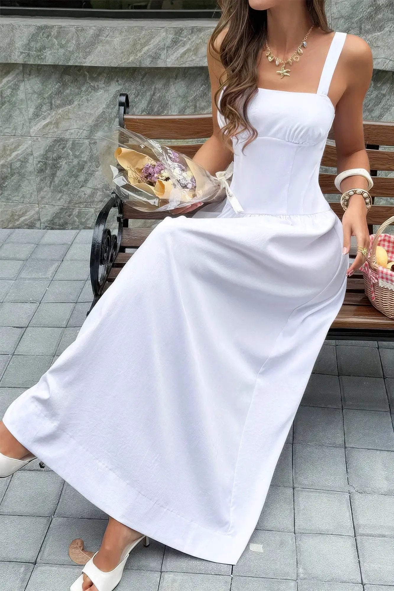 Women's Flowy A-Line Maxi Dress – Square Neck Sleeveless