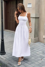 Women's Flowy A-Line Maxi Dress – Square Neck Sleeveless