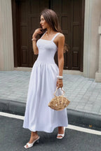 Women's Flowy A-Line Maxi Dress – Square Neck Sleeveless