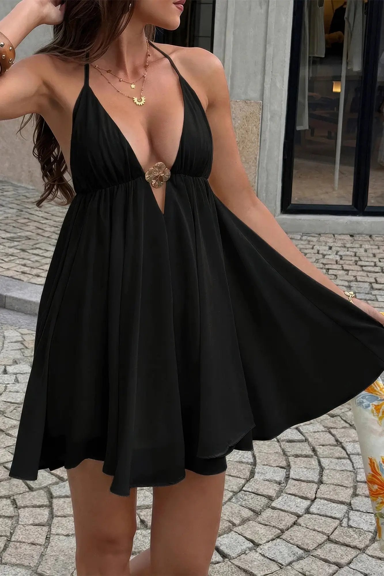 Women's Camisole A-Line Mini Dress – Metal Buckle