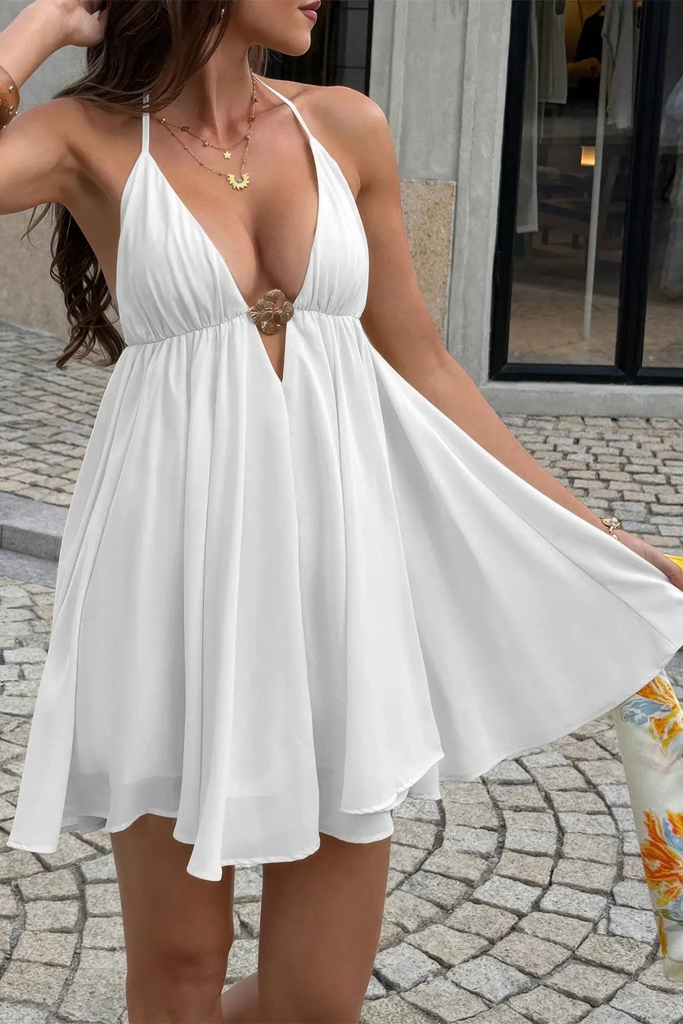 Women's Camisole A-Line Mini Dress – Metal Buckle
