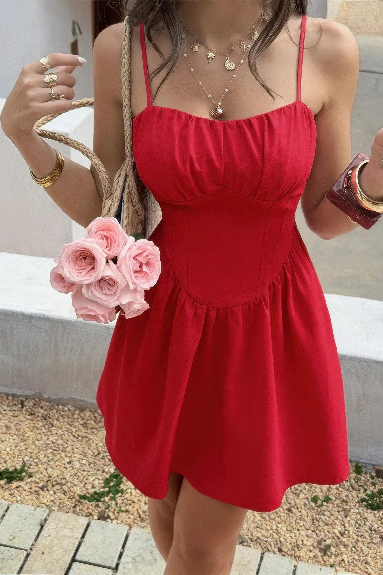 Women's Corset Mini Dress – Lace Trim Sleeveless