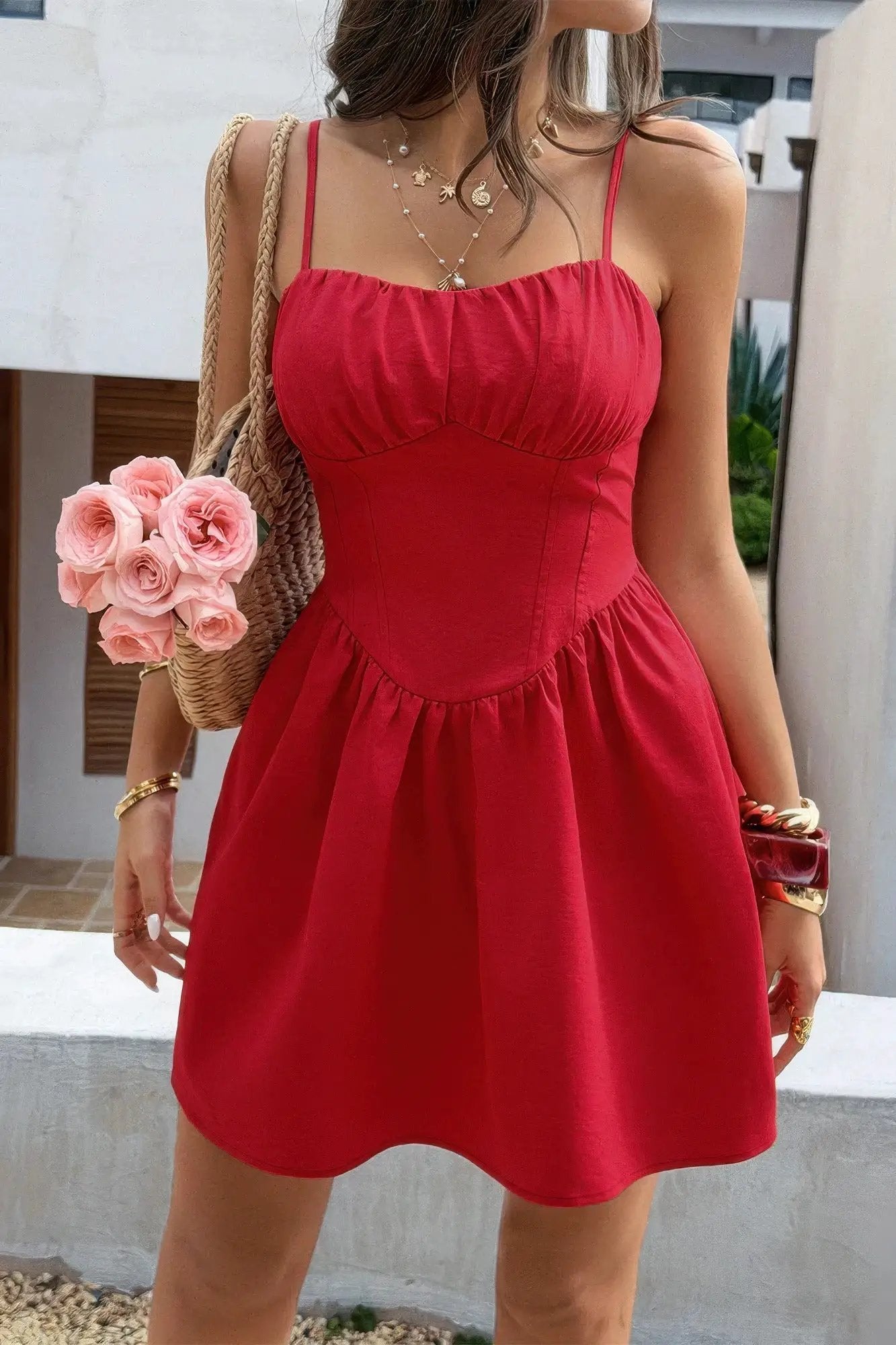 Women's Corset Mini Dress – Lace Trim Sleeveless