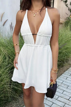Deep V Neck Tie Back Floaty Mini Dress