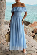 Women's Off-Shoulder Corset Maxi Dress – Ruffle Long