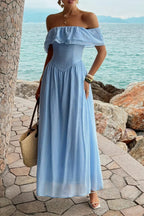 Women's Off-Shoulder Corset Maxi Dress – Ruffle Long