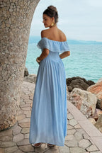 Women's Off-Shoulder Corset Maxi Dress – Ruffle Long