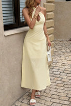 Solid Halter Cross Neck Backless Full Dress