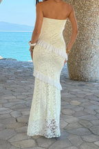 Solid Off Shoulder Bodycon Lace Maxi Dress
