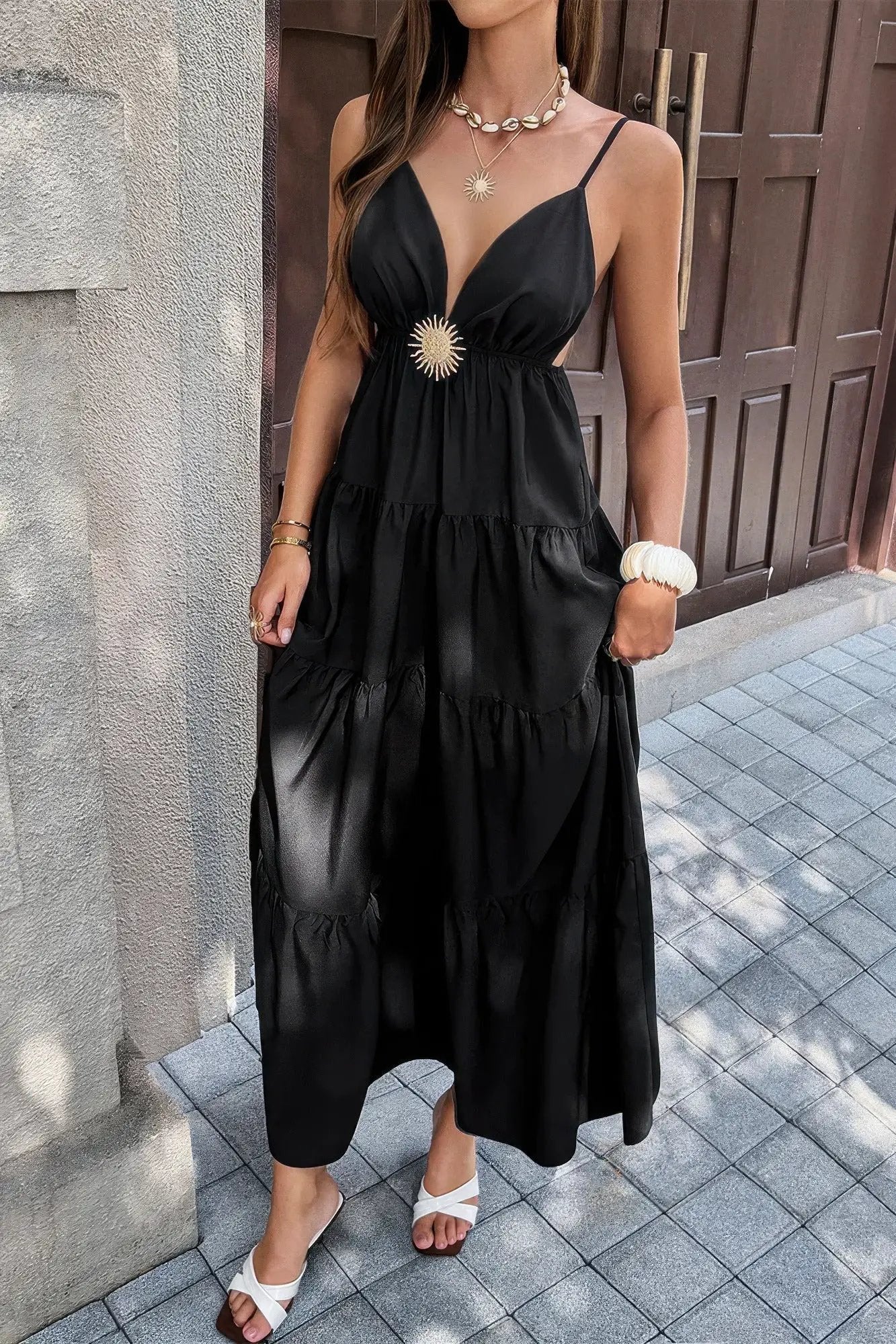 High Waist Sleeveless Open Back Full Dress