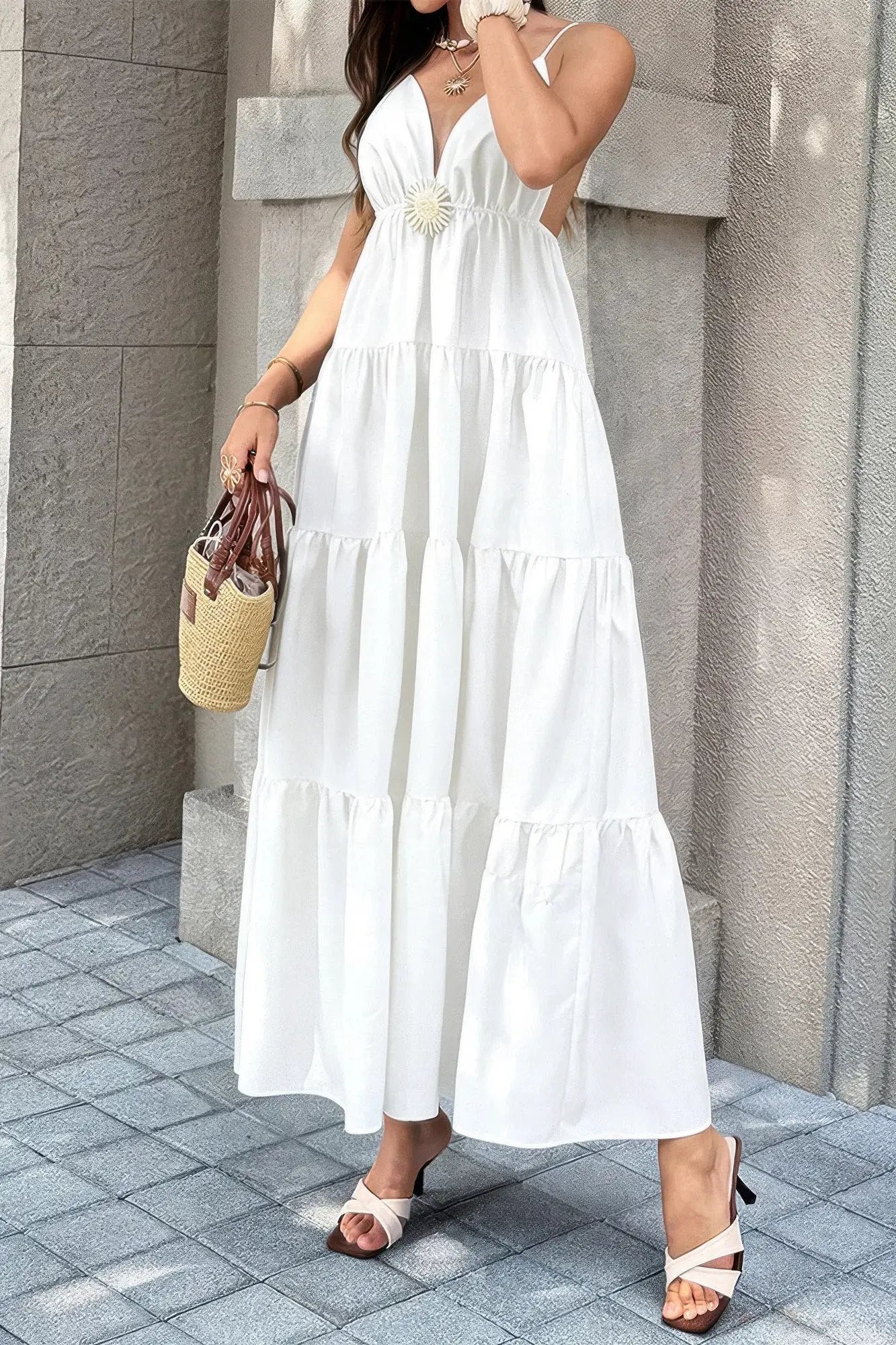 High Waist Sleeveless Open Back Full Dress