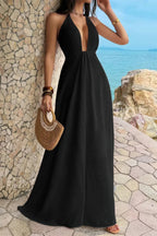 Halter Solid Hide Zipper A Line Maxi Dress