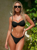 Bandeau Bikini Set - Removable Straps High-Cut Bottom