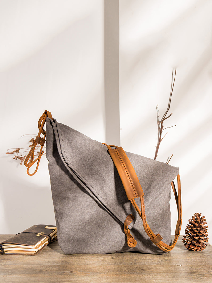 Damen Umhängetasche aus Canvas und Leder