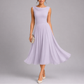 Women's Pleated Midi Dress - Draped Neckline Elegant Fit