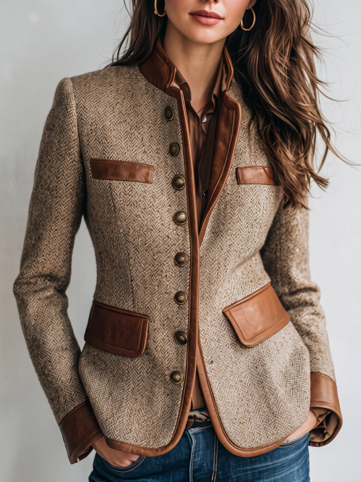Women's Elegant Tweed Jacket – Button Front