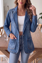Women's Fitted Denim Blazer Jacket – Single Button