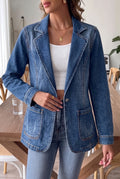 Women's Fitted Denim Blazer Jacket – Single Button