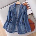 Women's Fitted Denim Blazer Jacket – Single Button
